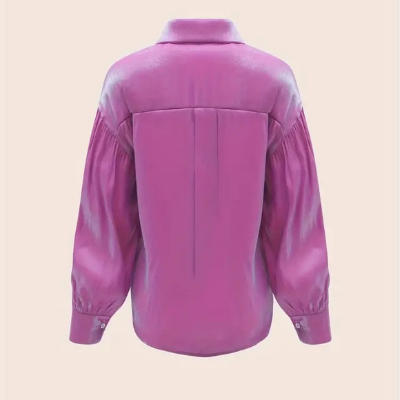 NWT Unbranded pinkish purple metallic button down blouse. Sz. Extra Large. - Picture 4 of 9